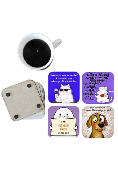 Ghostbastır Decorative Wooden Coaster Set with Funny Animal Figures 080