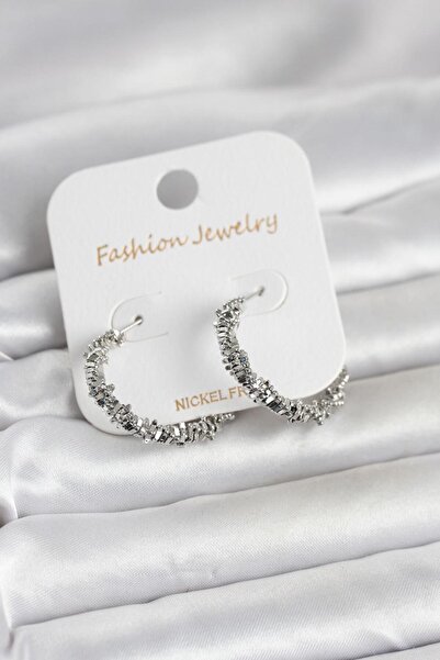 Clariss Silver Color Brass Serrated Model Women's Earrings
