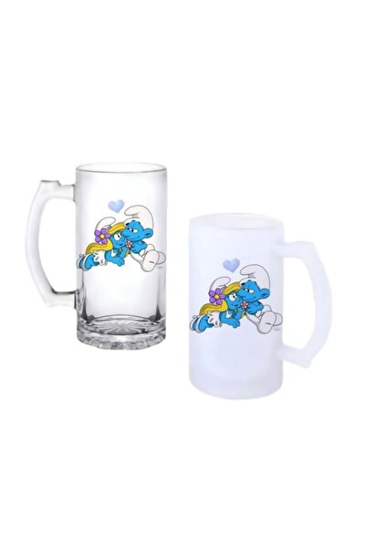 Ghostbastır Smurfs Beer Glass with Handle, Available in Frosted or Transparen...