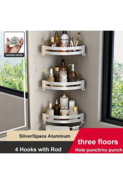Choice11 Silver 3Triangle Rod 1pc Non-Drill Aluminum Bathroom Storage Rack - ...