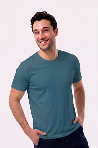 UNIQVIBE Organic Cotton Petrol Blue Men's Short Sleeve Crew Neck T-Shirt