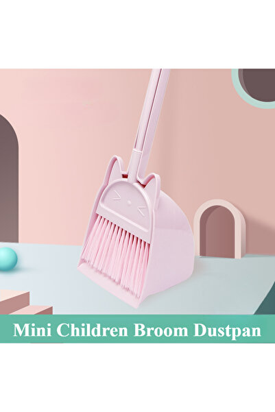 Choice1 Pink Mini Children Broom and Dustpan Cartoon Cat Flexible Bristles Ki...