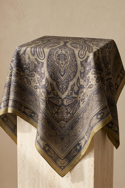 FERHEL Eșarfă premium cu model etnic Paisley, stil hijab, 120 x 120 - Verde î...