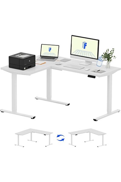 FLEXISPOT Electric Height Adjustable L-Shaped Standing Desk 63 x 47 Inch Reve...