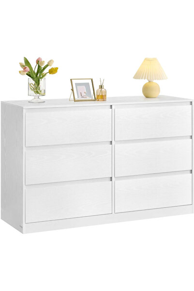 VASAGLE Comodă cu 6 sertare, design modern minimalist, 119x40x75 cm, albă