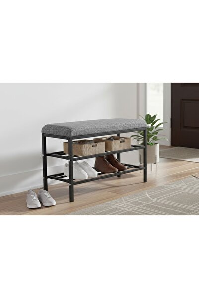 Vivense LUXE KETEN KUMAŞLI PUF AYAKKABILIK BENCH, GRİ