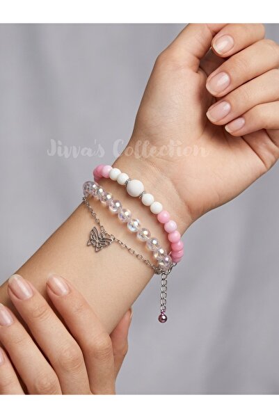 Jivva's Collection سوار متعدد الطبقات من كاندي بينك شاين. تصميم لطيف بلون ورد...