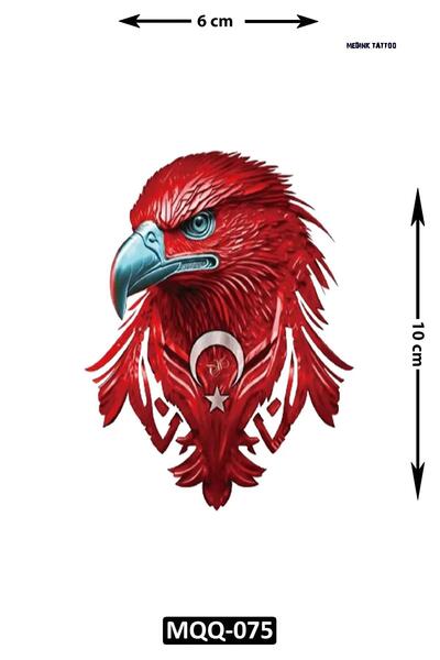 Attach MQQ-075 KIRMIZI KARTAL TÜRK BAYRAGI DESEN GEÇİCİ DÖVME-TATTO
