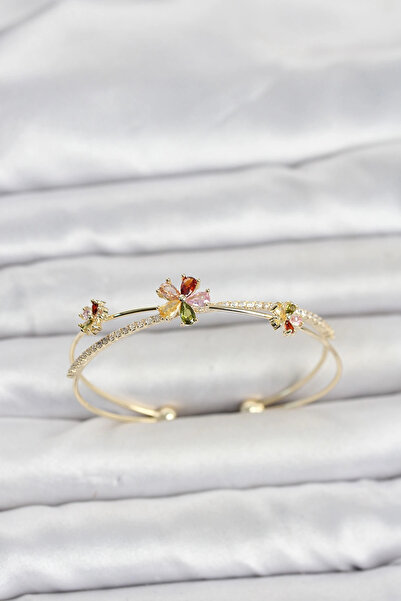 Clariss Brass Gold Color Colorful Flower Model Women's Bracelet