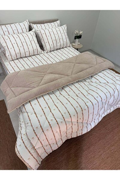 Violacasa Maria Double Beige Welsoft Pufidik Sleeping Set (with Elastic Sheets)