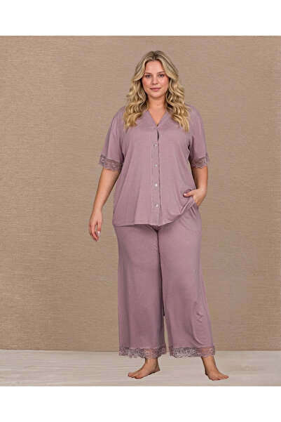 Lohusa Homewear New Season Women's Dusty Rose Buttoned Design Short Sleeve Su...