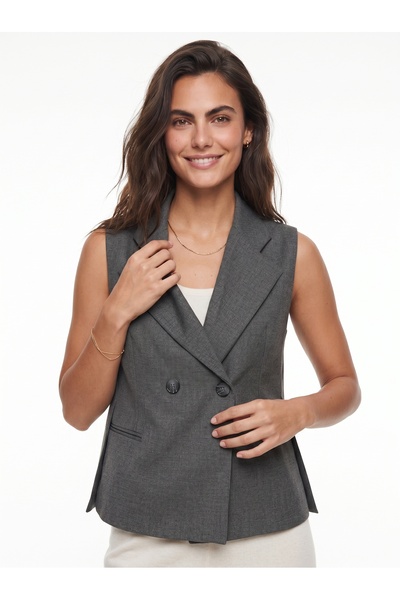 ONLOOX Anthracite Rayon Blended Fabric Shawl Collar Asymmetrical Cut Button D...