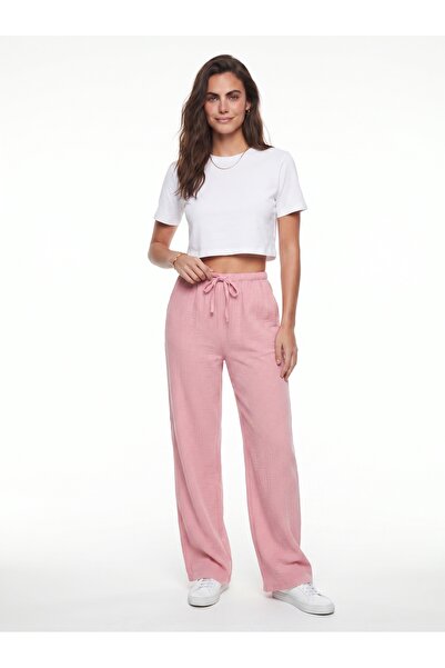 ONLOOX Pink Cotton Muslin Comfortable Fit Pants with Elastic Waist, Laces, Wi...
