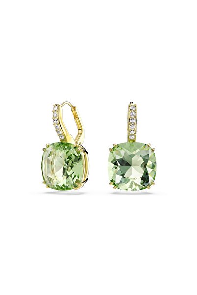 Swarovski Millenia damla küpeler, Yastık kesim, Yeşil, 18k altın rengi yüzey