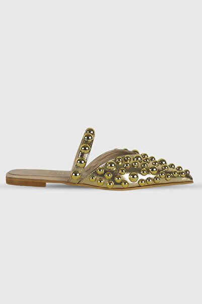 Modezya Papuci de damă Anna Gold Matte Trok Detail cu talpă plată