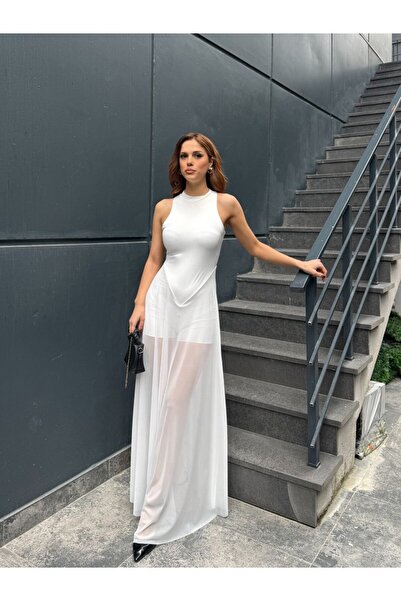 Butik Kadın Bordo Transparan Tül Abiye Elbise Uzun Maxi Gece Davet Nişan Mezu...