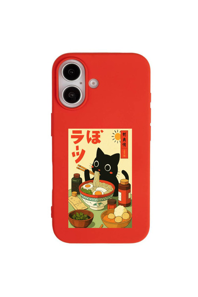 Casen iPhone 17 Kırmızı Lansman Renkli Silikon Black Cat Tasarımlı Telefon Kı...
