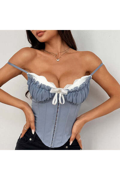 HD Retro Coquette Tarzı Dantelli Askılı Büstiyer Korse
