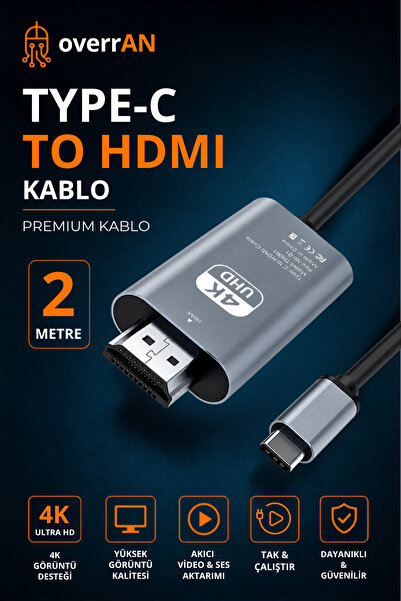 overrAN كابل من النوع C إلى HDMI بطول 2 متر، يدعم 8K بتردد 60 هرتز، و4K بتردد...
