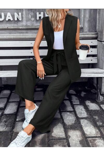 Wear Up Set de două piese pentru femei: vestă și pantaloni din crep Janjan, f...