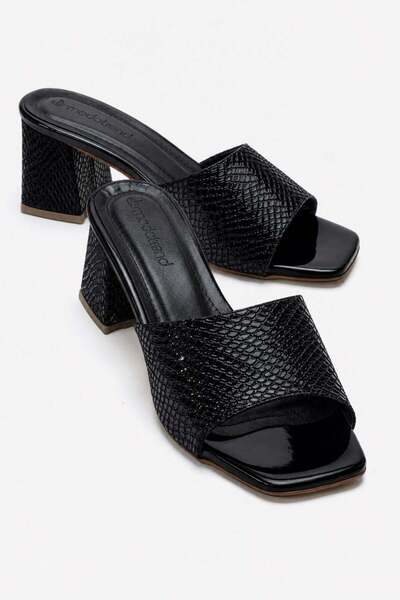 CCWAY AYAKKABI Single Heel Covered Heeled Slippers Black