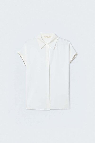 Sateen Short Sleeve Shirt with Accessories - Ecru