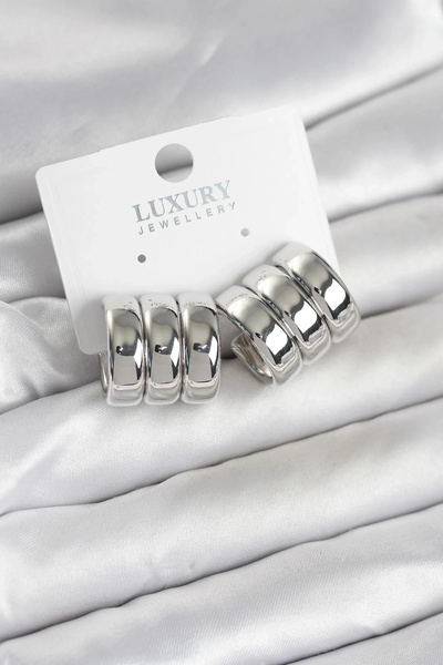 USLUCAN ALIŞVERİŞ Brass Silver Color Triple Appearance Women's Earrings