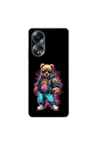 OEM Θήκη συμβατή με Oppo A58 4G Σιλικόνης Τζελ TPU Μοντέλο Αρκούδα Cool Μαύρο
