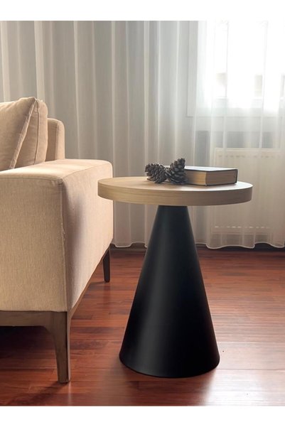 desping Bottle 1 ‘li Yan Sehpa Açık Meşe Tabla Metal Ayak Özel Mat Siyah Boya