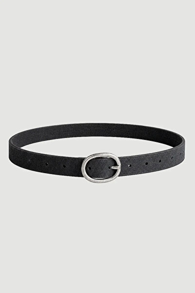 Gusto Oval Buckle Faux Suede Belt - Black