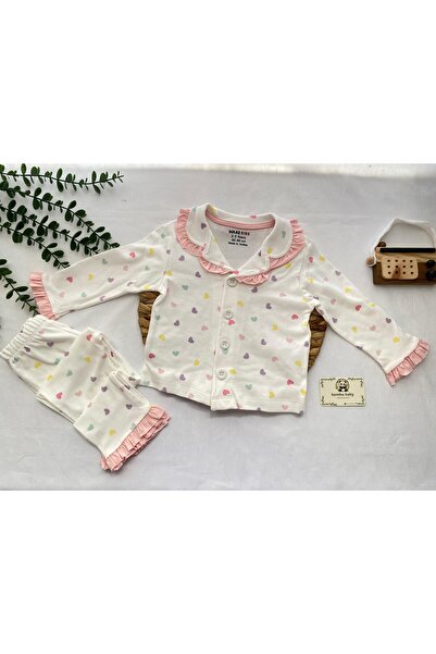 bambubaby KALP BASKILI FIRFIRLI IKILI PIJAMA TAKIMI KIZ BEBEK PAMUKLU - KIZ Ç...