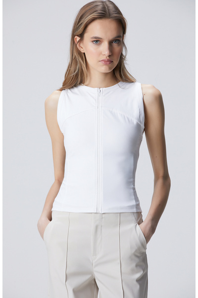 Network N-Tech Beyaz Fermuarlı T-shirt