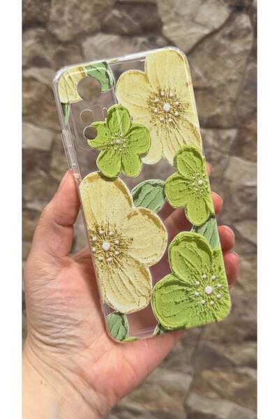 Vip Case Redmi Note 12S Uyumlu Yeşil Çiçek Desenli Şeffaf Darbe Emici Kamera ...