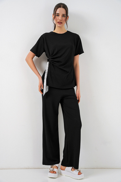 Merterium Women's Side-Tie Double Suit - Black 1400