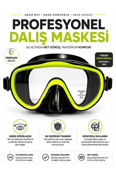 Janissary L1 Yeşil Profesyonel Dalış Maskesi – Geniş Görüş Açılı Çocuk Şnorke...