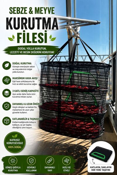 VENON 3-Layer Vegetable and Fruit Drying Net Foldable Hanging Drying Net Natu...