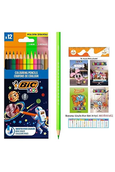 Bic Cosmo Kuru Boya Kalemi 12 Renk (6 Standart + 3 Metalik + 3 Neon) ve The G...