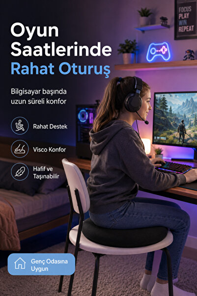EpiRelax Gamer Oturma Minderi Visco Destekli Sandalye Minderi PC Oyun Koltuğu...