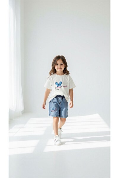 İray Set pantaloni scurți din denim cu broderie fluture pentru fete