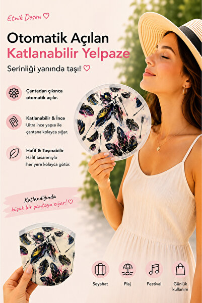 Handalin Tüy Desenli Otomatik Açılan Katlanabilir Yuvarlak Yelpaze – Çantalı ...