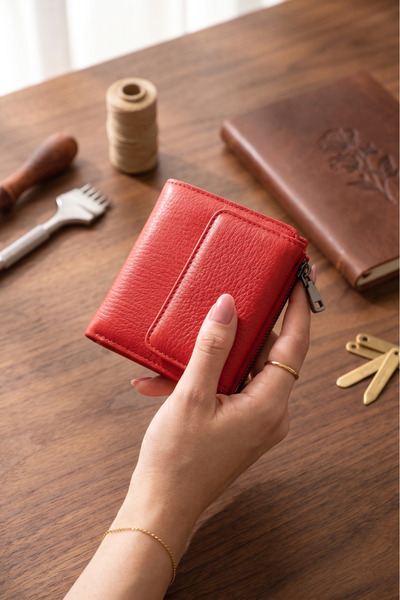 willpolo Genuine Leather Zippered Coin Compartment Snap Fastener Small Size W...
