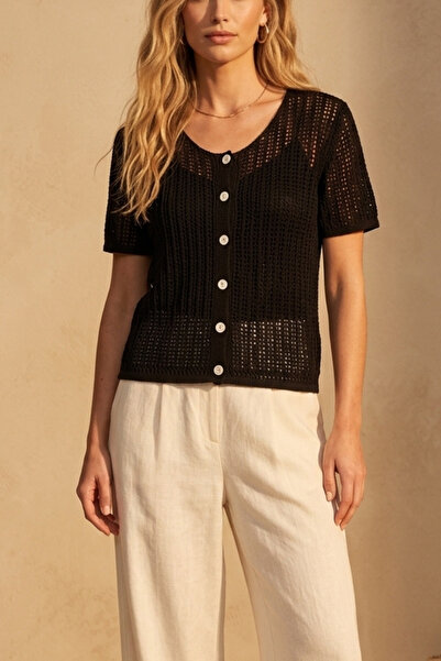 mefru Women's Summer Knitted Basic Buttoned Vintage Knitwear Cardigan