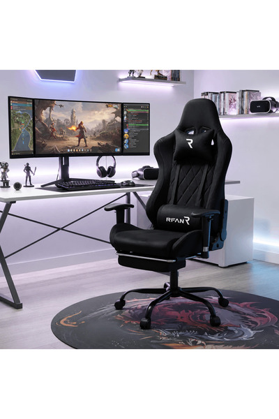 LedCorp Scaun de gaming profesional reglabil WF-613, catifea neagră, cu supor...