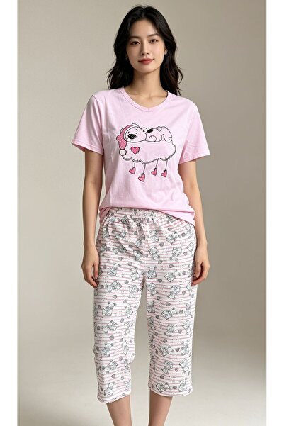 Aderente Kadın Yazlık Süprem Kısa Kol Kapri Pijama Takım
