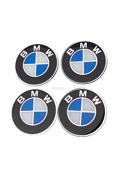 MOZOKO Kendinden Yapışkanlı BMW Logolu Siyah Mavi 65 mm 3D Jant Göbeği Etiket...