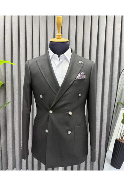 Avni Ceylan Gentleman Series Double-Breasted Jacket with Silver Button Detail