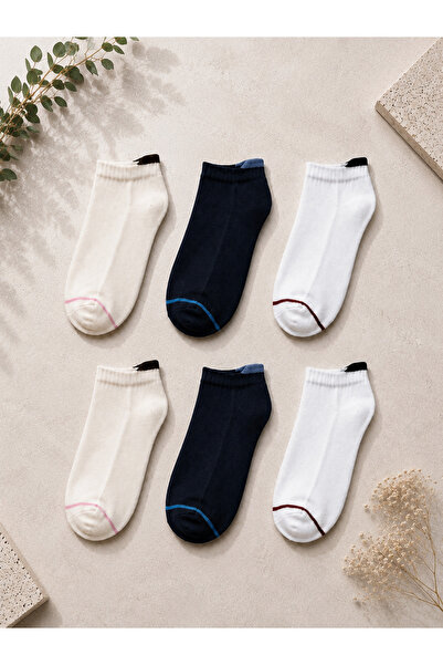 DEMAS ÇORAP 6 Çift Pamuklu Minimal Renk Detaylı Kulaklı Patik Çorap Unisex