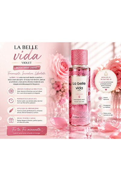 V.V LOVE Parfum Body Mist La Belle Vida Violet 250ML, Body Spray Damă cu Arom...