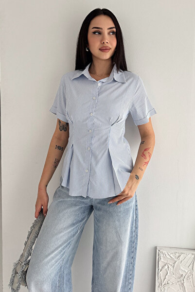 Noa&Noa Women's Striped Short Sleeve Waist-Fitted Shirt