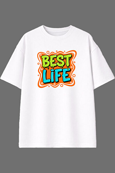 VSRN Μπλουζάκι Best Life Design με προεκτυπωμένο σχέδιο, λευκό, oversized